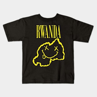 Vibrant Rwanda Africa x Eyes Happy Face: Unleash Your 90s Grunge Spirit! Smiling Squiggly Mouth Dazed Smiley Face Kids T-Shirt